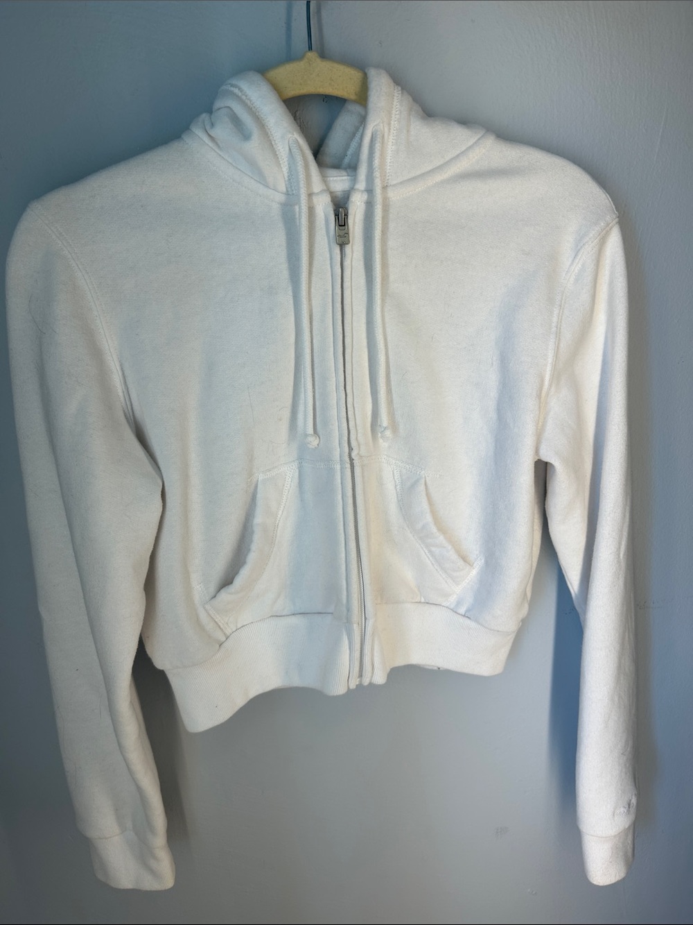 Hollister Women's White Zip-Up Hooded
